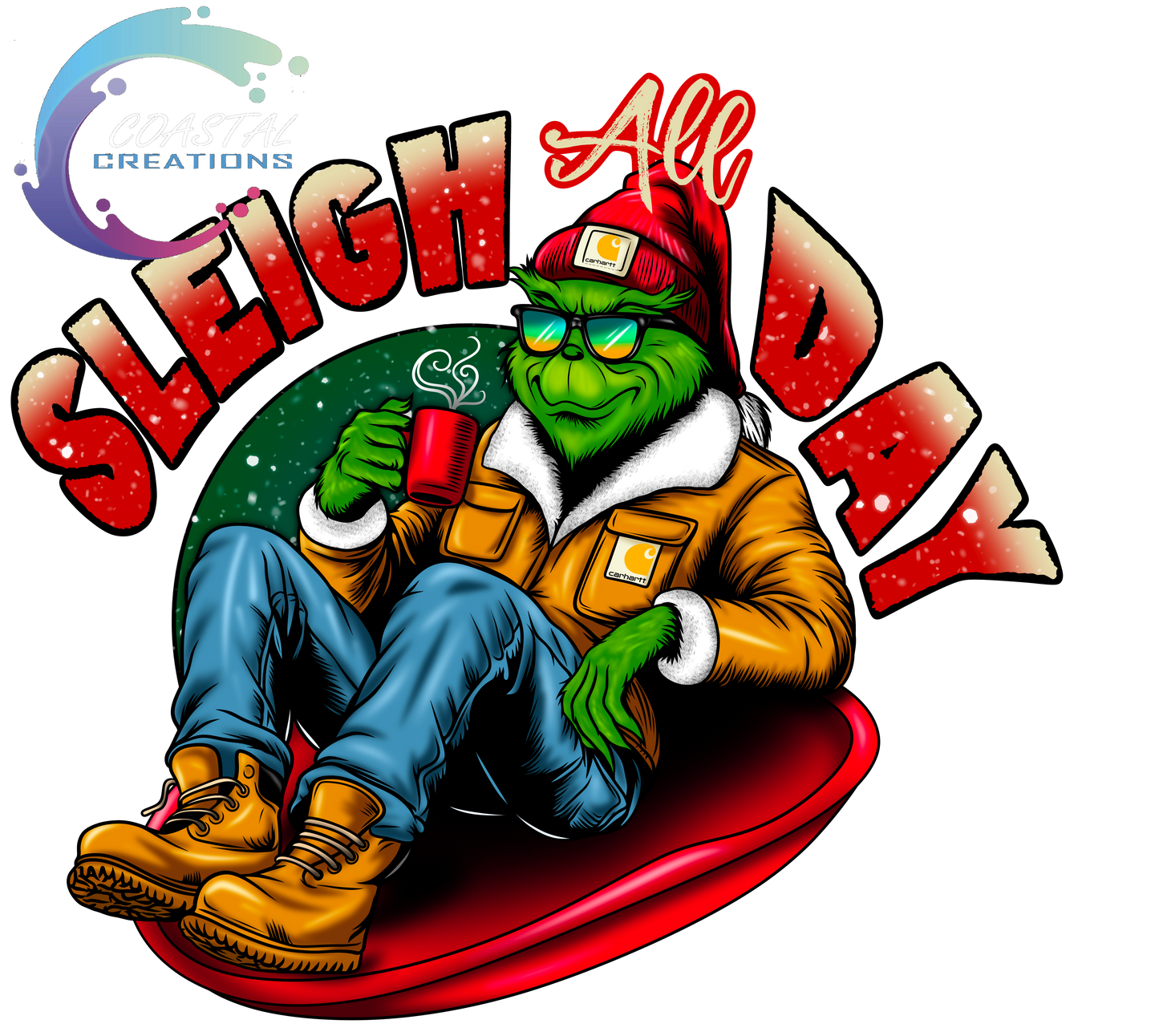 Sleigh All Day Grinch-Red & White DTF